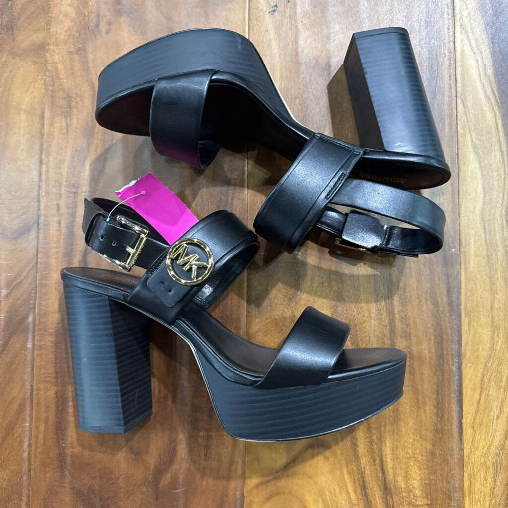 MICHAEL KORS,MK BLOCK HEEL ,BLK GOLD ,8.5