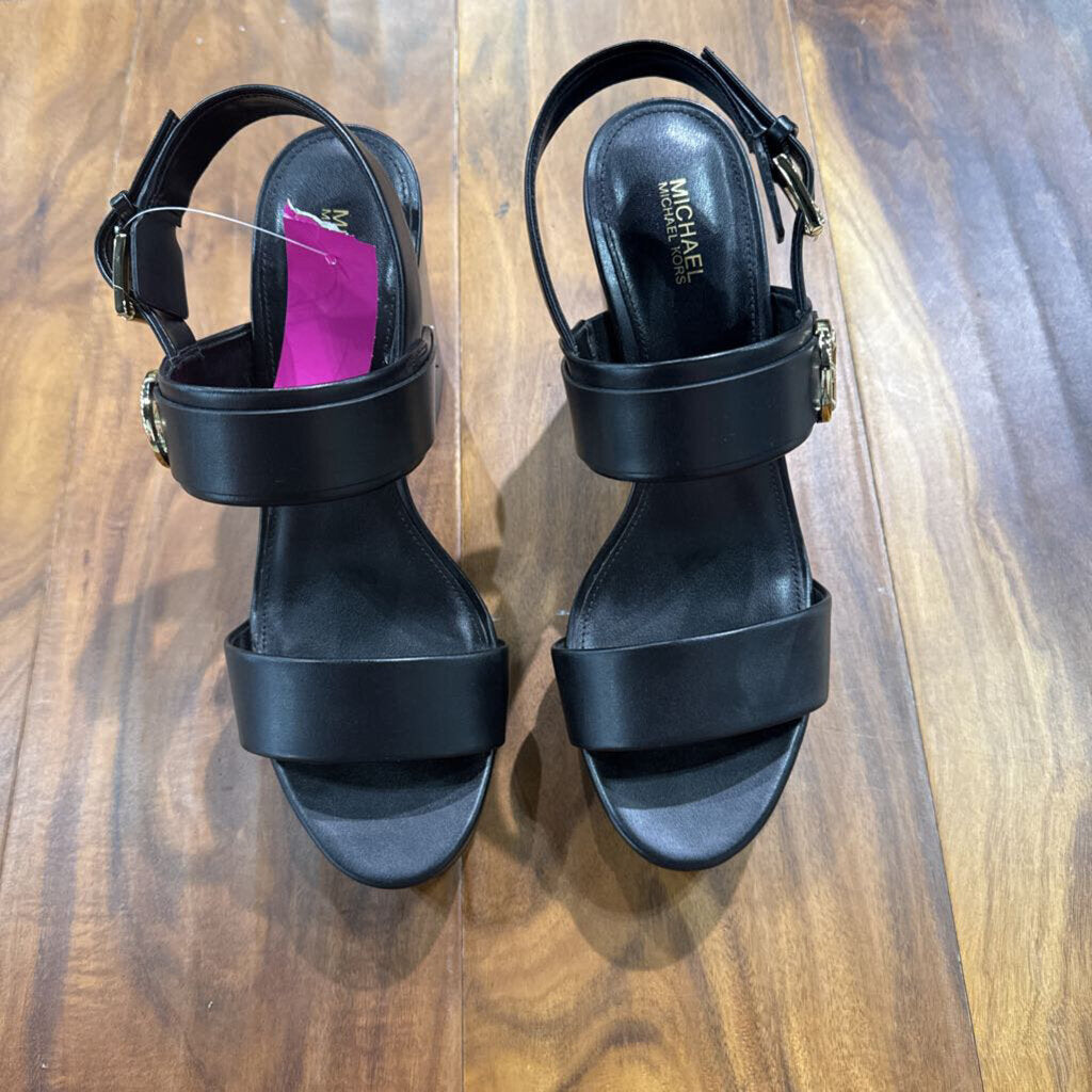 MICHAEL KORS,MK BLOCK HEEL ,BLK GOLD ,8.5