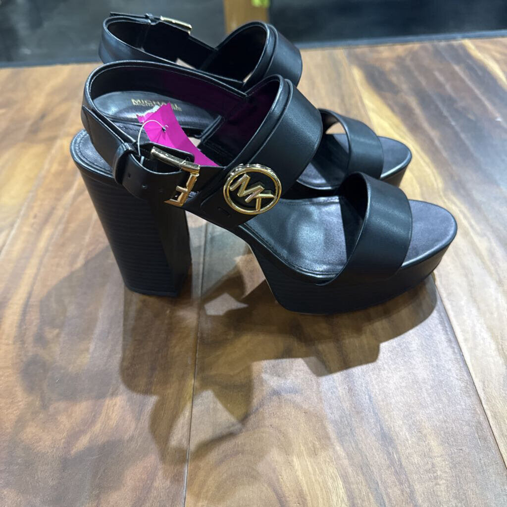MICHAEL KORS,MK BLOCK HEEL ,BLK GOLD ,8.5