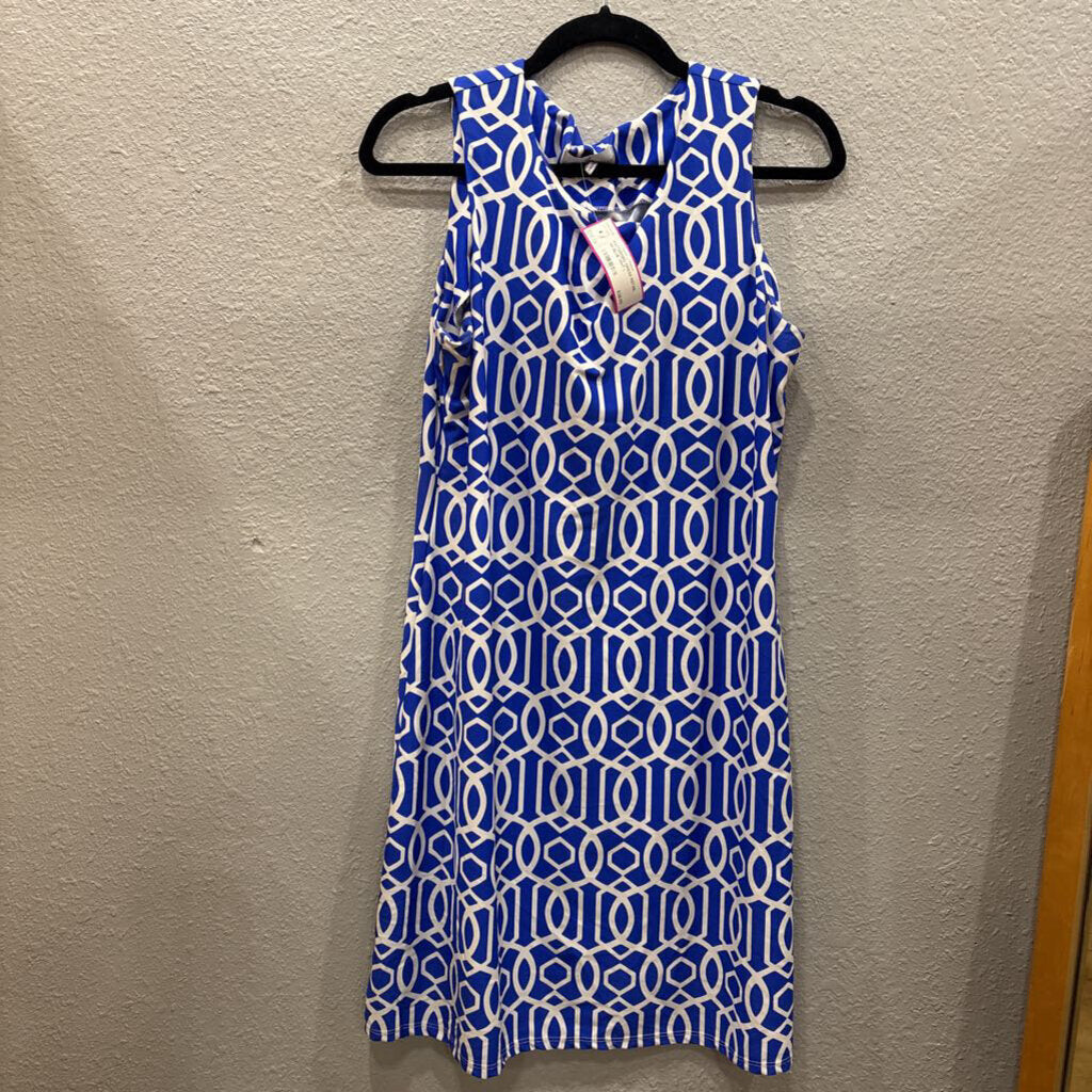 JUDE CONNALLY,PATTERNED DRESS RETAIL 198,BLUE WHT,L