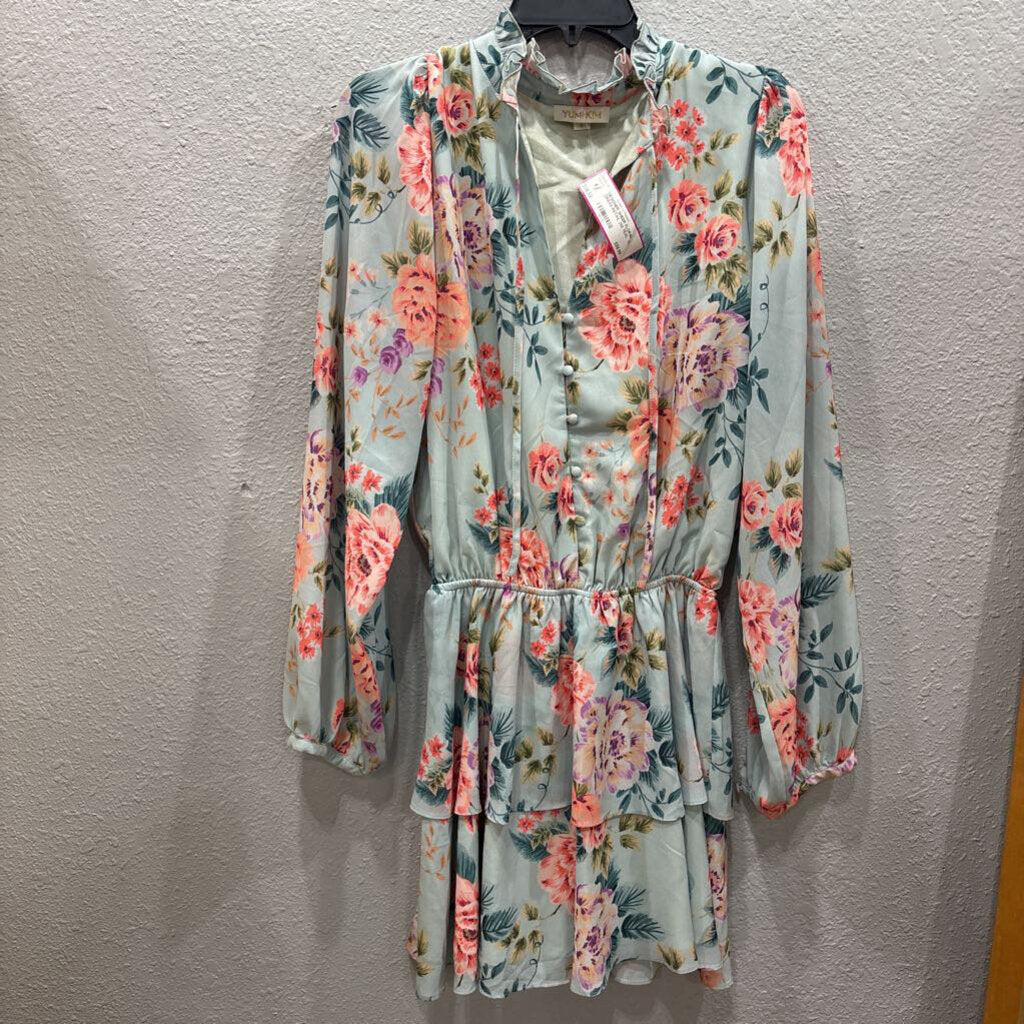 YUMI KIM,DESIGNER SHEER FLORAL DRESS RETAIL 258,TEAL ,XL