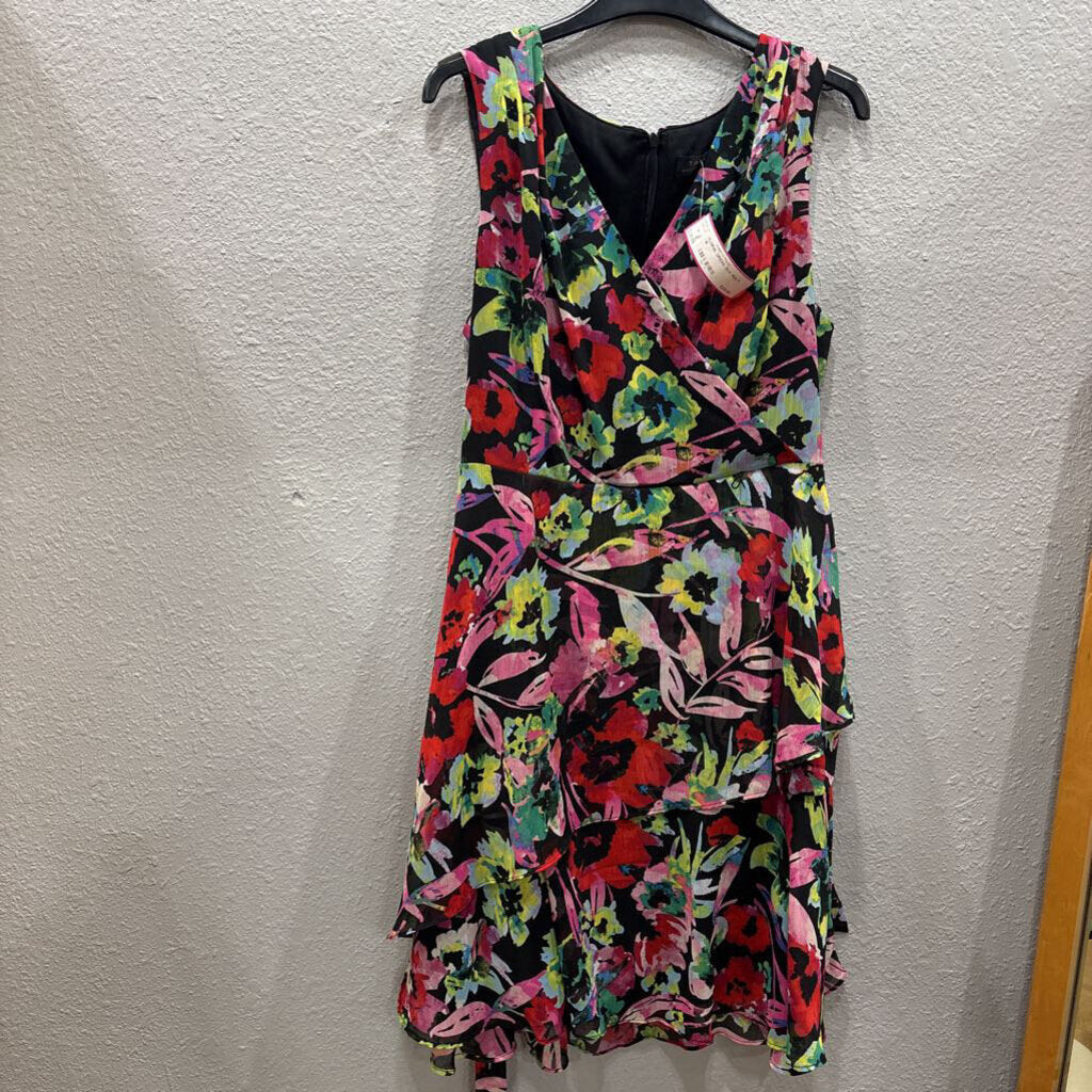 TAHARI,FLORAL DRESS ,BLK MULTI ,16