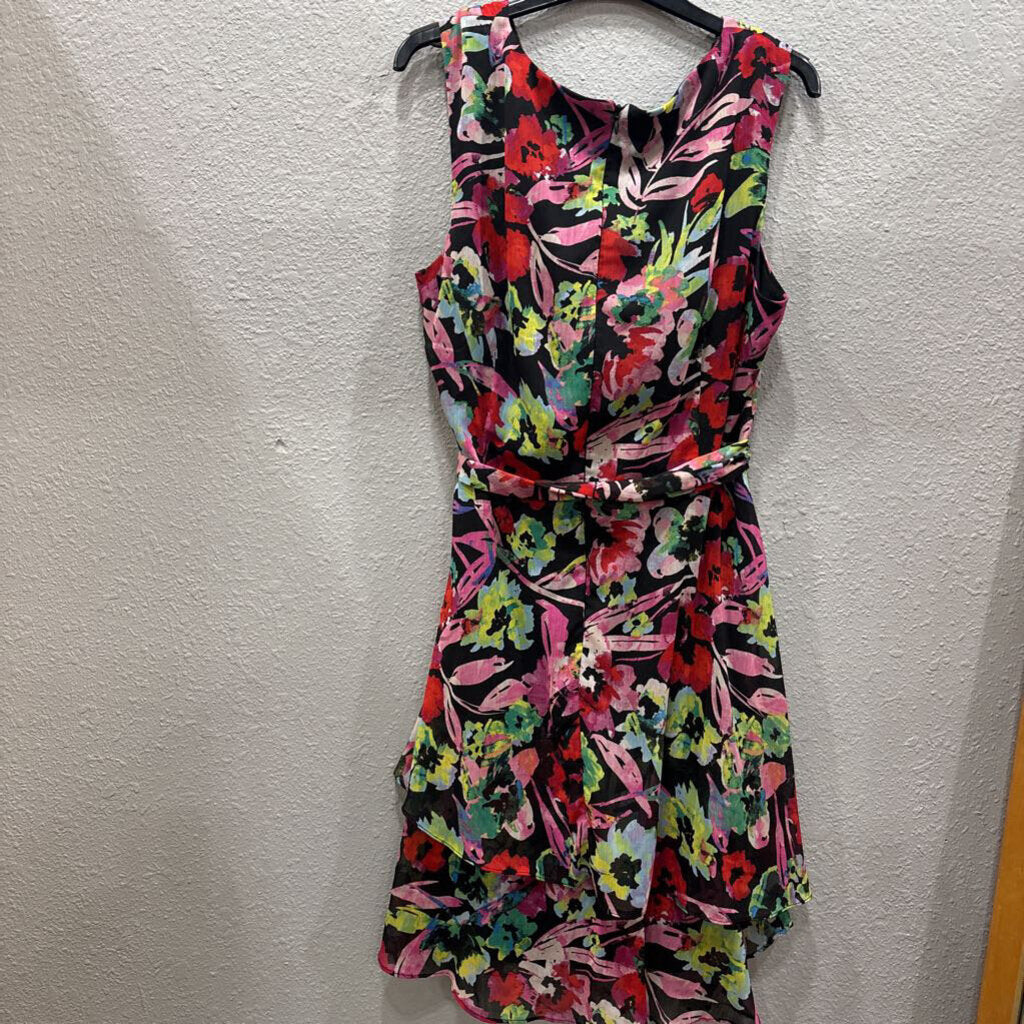 TAHARI,FLORAL DRESS ,BLK MULTI ,16