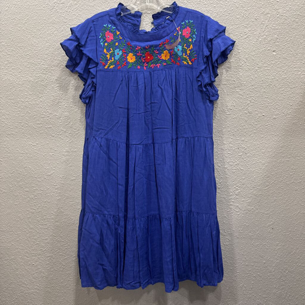 JODIFL,FLORAL RUFFLE DRESS ,BLUE MULTI ,M