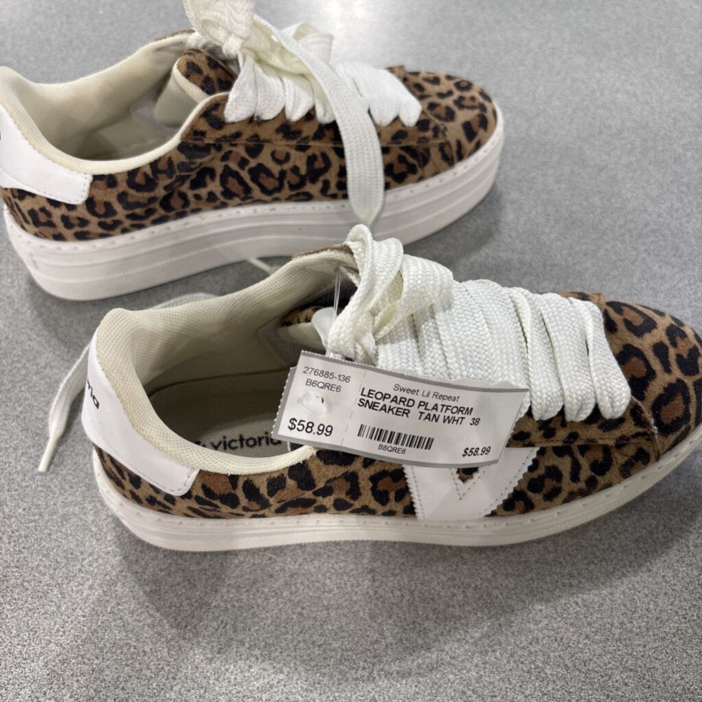 AVIATOR NATION,LEOPARD PLATFORM SNEAKER ,TAN WHT ,38