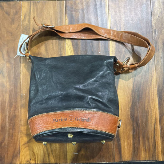 MARINO ORLANDI,MARINO ORLANDI LEATHER HANDBAG,BLK BRN