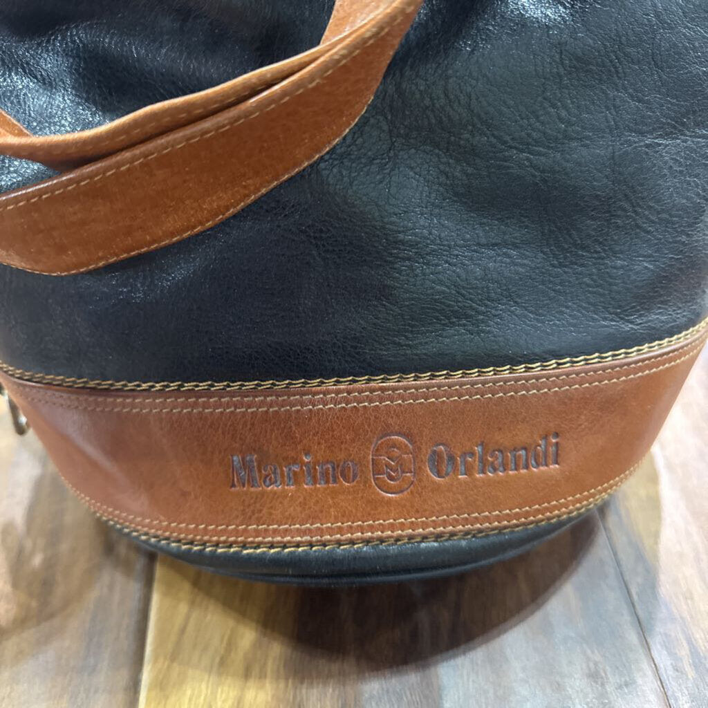 MARINO ORLANDI,MARINO ORLANDI LEATHER HANDBAG,BLK BRN
