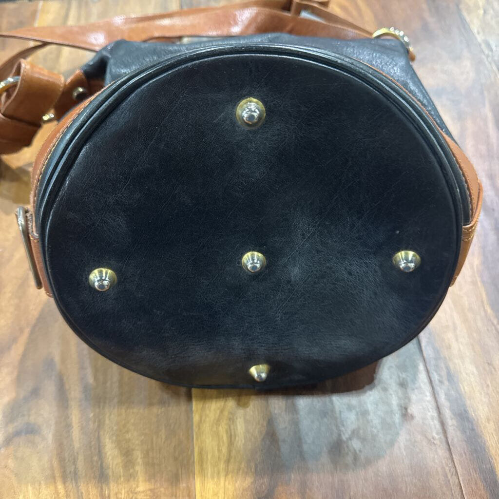 MARINO ORLANDI,MARINO ORLANDI LEATHER HANDBAG,BLK BRN