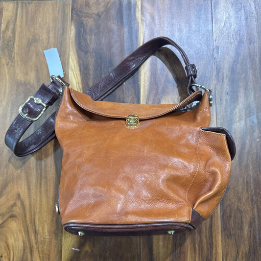 MARINO ORLANDI,MARINO ORLANDI LEATHER HANDBAG,CAMEL BRN