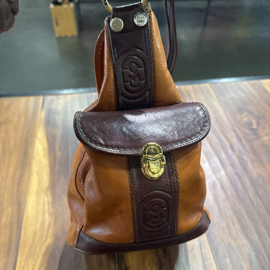 MARINO ORLANDI,MARINO ORLANDI LEATHER HANDBAG,CAMEL BRN