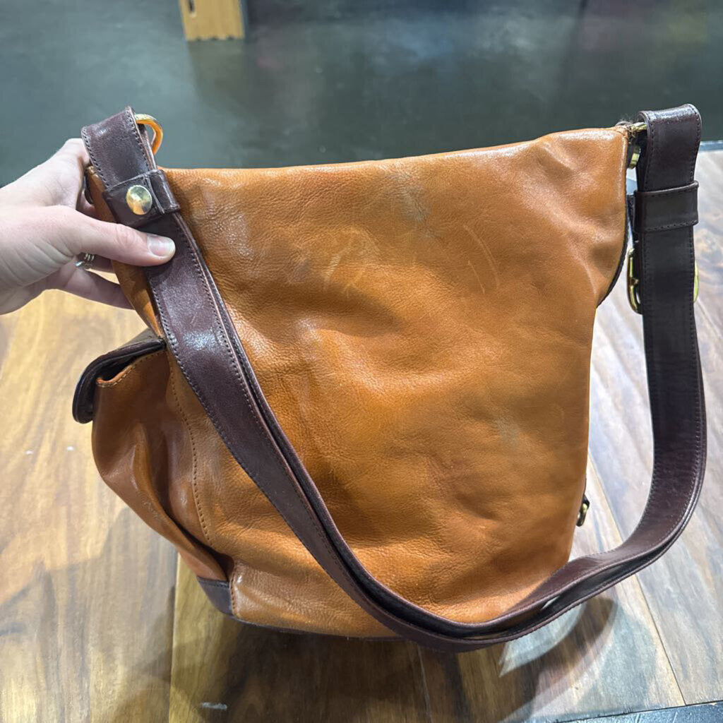 MARINO ORLANDI,MARINO ORLANDI LEATHER HANDBAG,CAMEL BRN