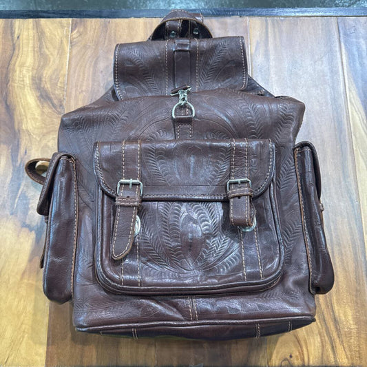 LEATHER WESTERN BACKPACK ,BLK