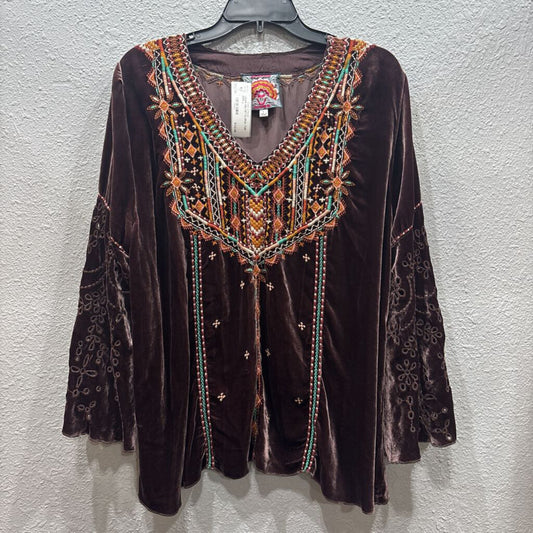JOHNNY WAS,JWAS VELVET FLORAL TOP ,BRN ,L