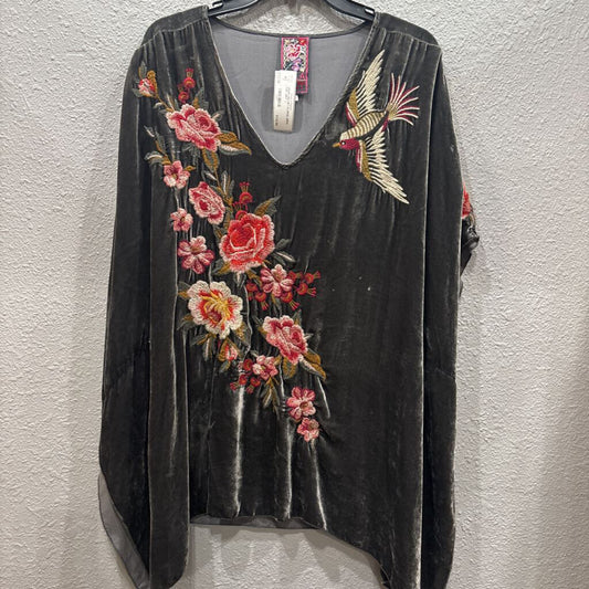 JOHNNY WAS,JWAS VELVET FLORAL BIRD TOP ,GRY ,L