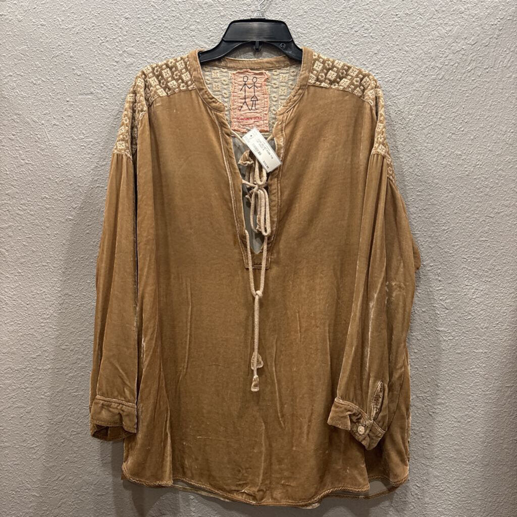 JOHNNY WAS,JWAS VELVET ROPE TYE TOP ,GOLD ,S