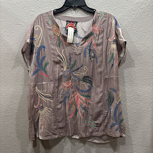 JOHNNY WAS,JWAS VELVET PATTERNED TOP ,GRY MULTI ,L