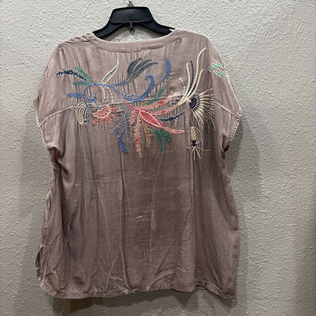 JOHNNY WAS,JWAS VELVET PATTERNED TOP ,GRY MULTI ,L