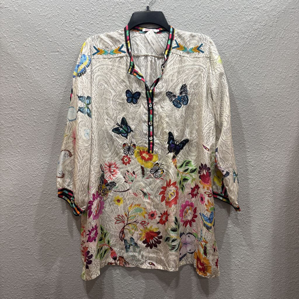 JOHNNY WAS,JWAS BUTTERFLY TOP ,WHT MULTI,L