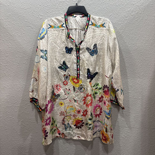 JOHNNY WAS,JWAS BUTTERFLY TOP ,WHT MULTI,L