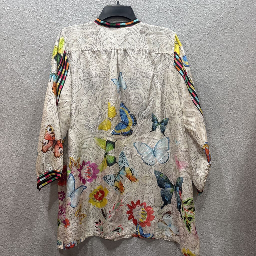 JOHNNY WAS,JWAS BUTTERFLY TOP ,WHT MULTI,L