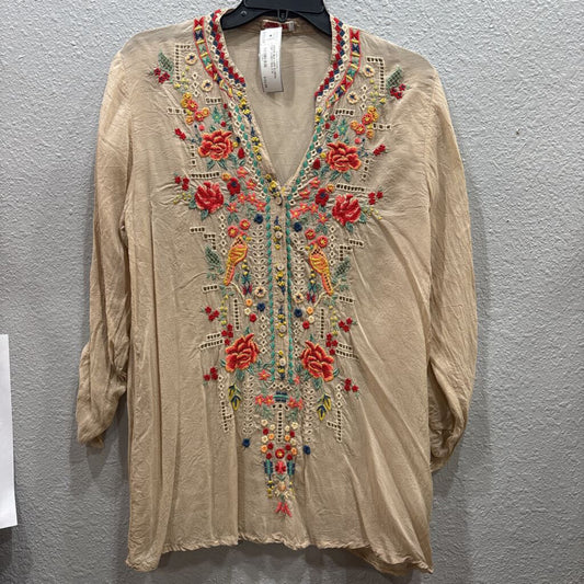 JOHNNY WAS,JWAS SILK LIKE FLORAL TOP ,IVORY MULTI,M