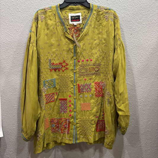 JOHNNY WAS,JWAS SILK LIKE FLORAL TOP ,GRN MULTI,L