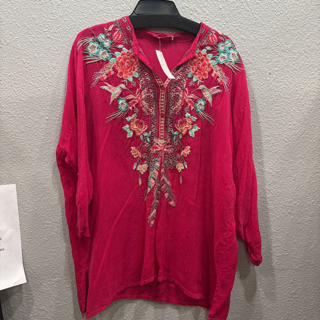 JOHNNY WAS,JWAS SILK LIKE FLORAL TOP ,PINK MULTI,M