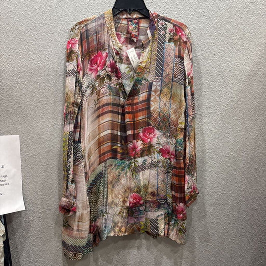 JOHNNY WAS,JWAS PLAID FLORAL TUNIC TOP ,MULTI ,S