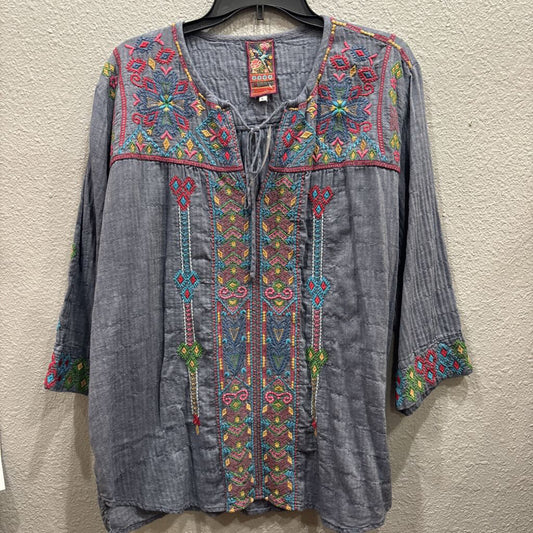 JOHNNY WAS,JWAS FLORAL TOP ,DENIM MULTI ,L