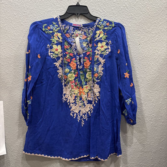 JOHNNY WAS,JWAS FLORAL TOP ,BLUE MULTI ,L
