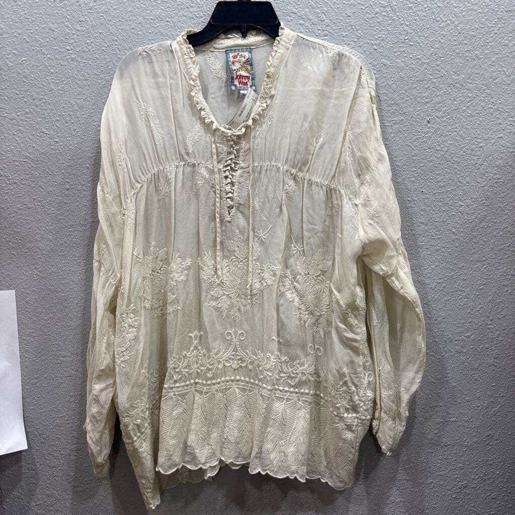 JOHNNY WAS,JWAS BOHO TOP ,IVORY ,L