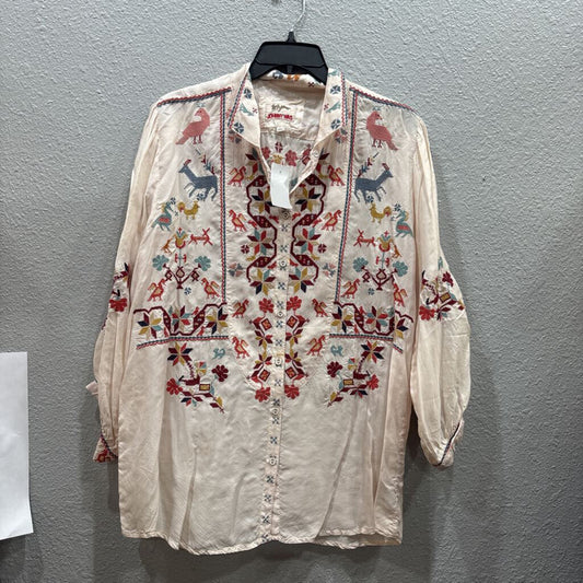JOHNNY WAS,JWAS ANIMAL TOP ,IVORY MULTI,L