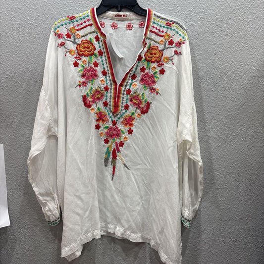 JOHNNY WAS,JWAS SILK LIKE FLORAL TOP ,WHT MULTI,L