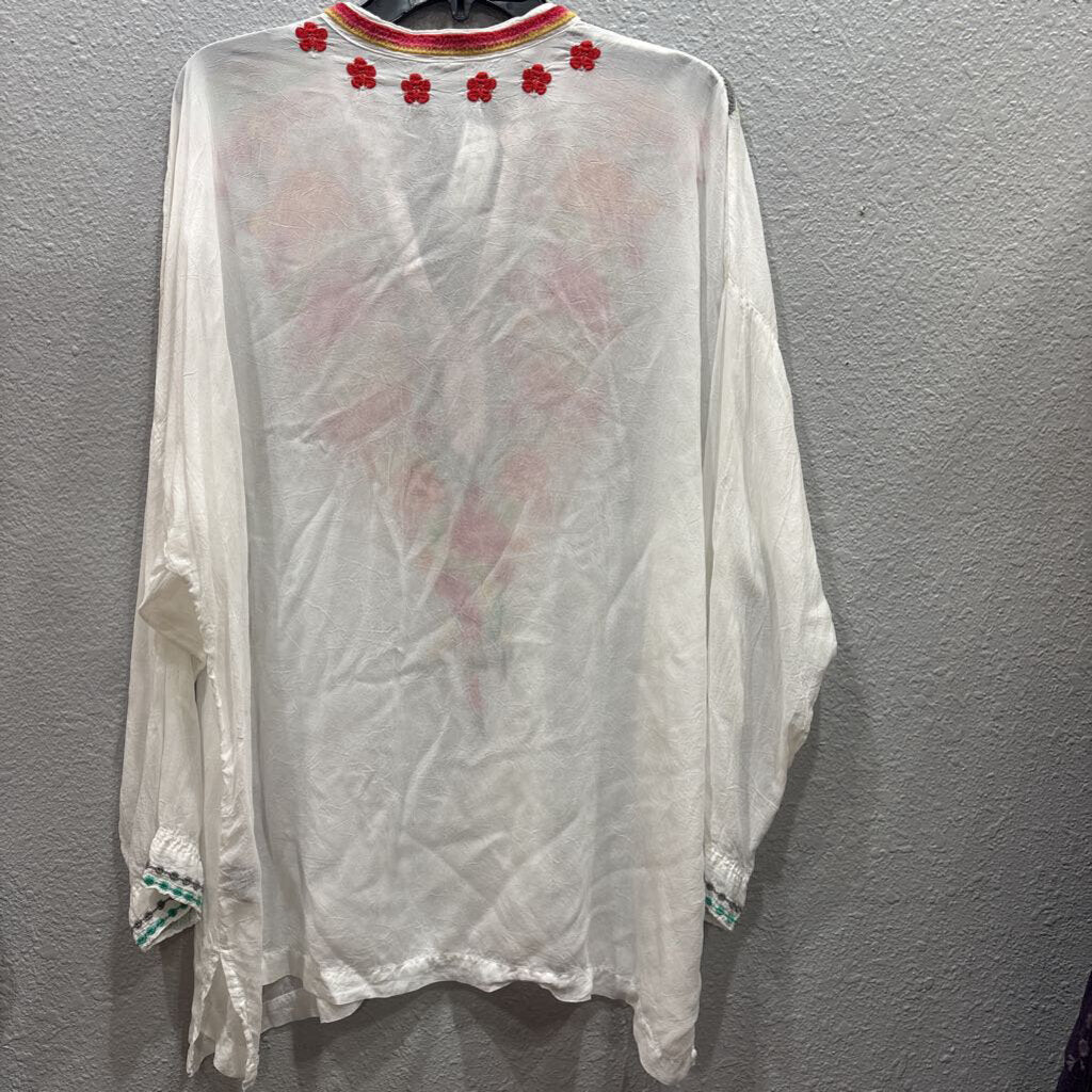 JOHNNY WAS,JWAS SILK LIKE FLORAL TOP ,WHT MULTI,L