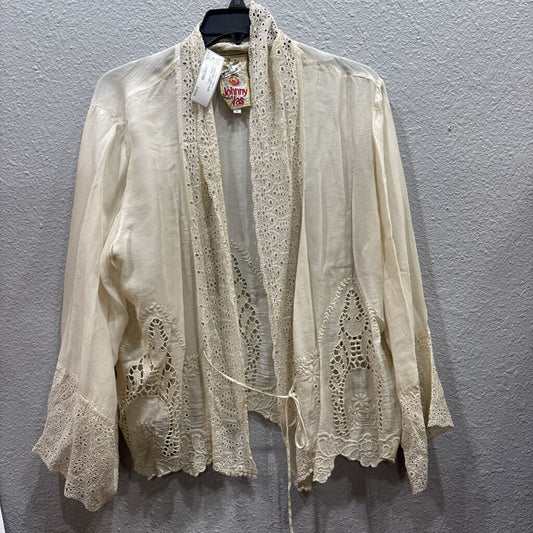 JOHNNY WAS,JWAS SILK LIKE LACE KIMONO ,IVORY,L