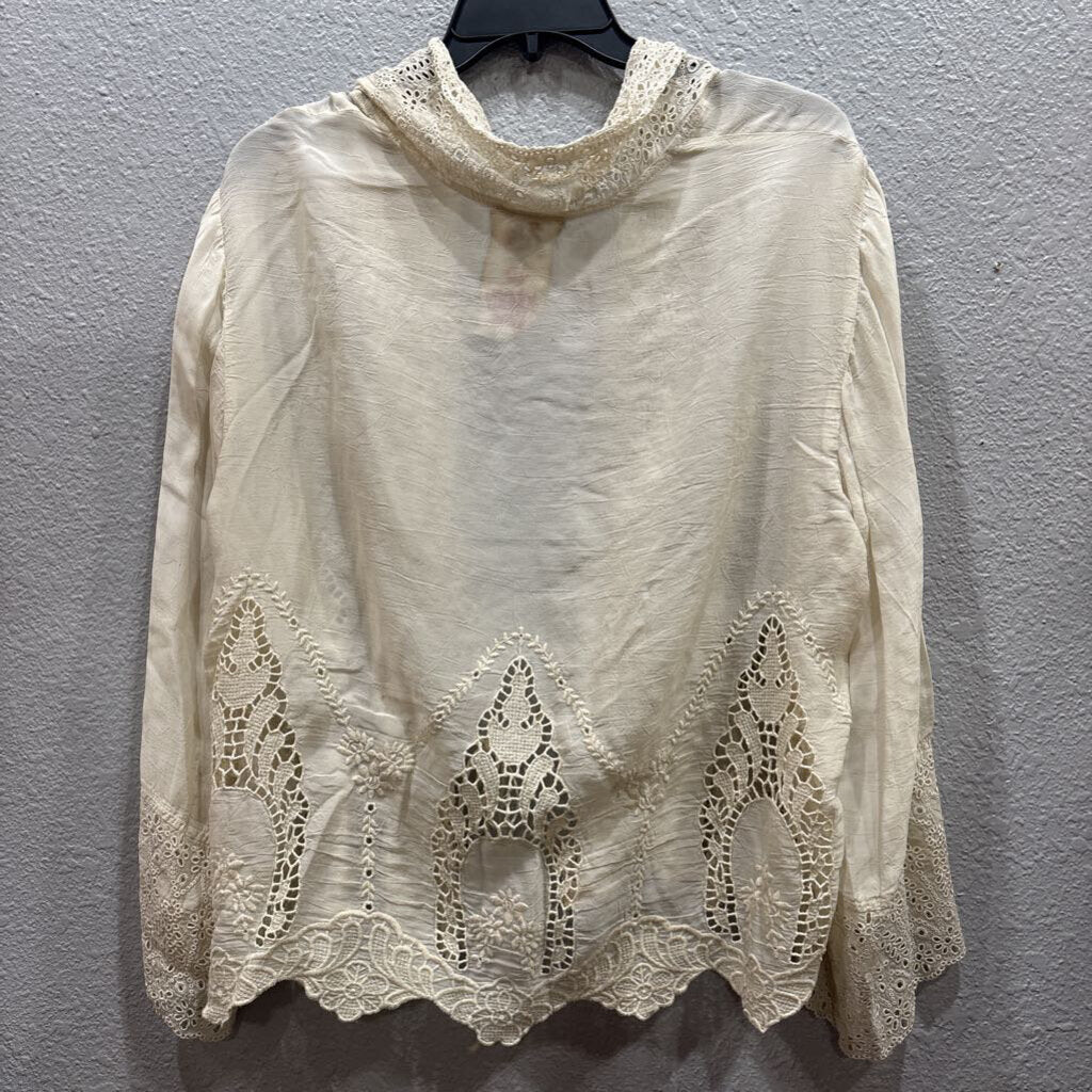 JOHNNY WAS,JWAS SILK LIKE LACE KIMONO ,IVORY,L