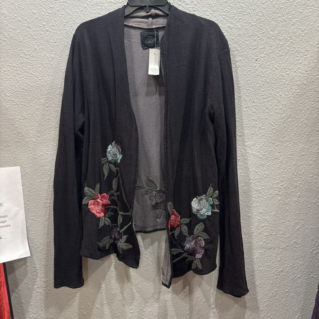 JOHNNY WAS,JWAS ROSE CARDIGAN ,BLK ,L