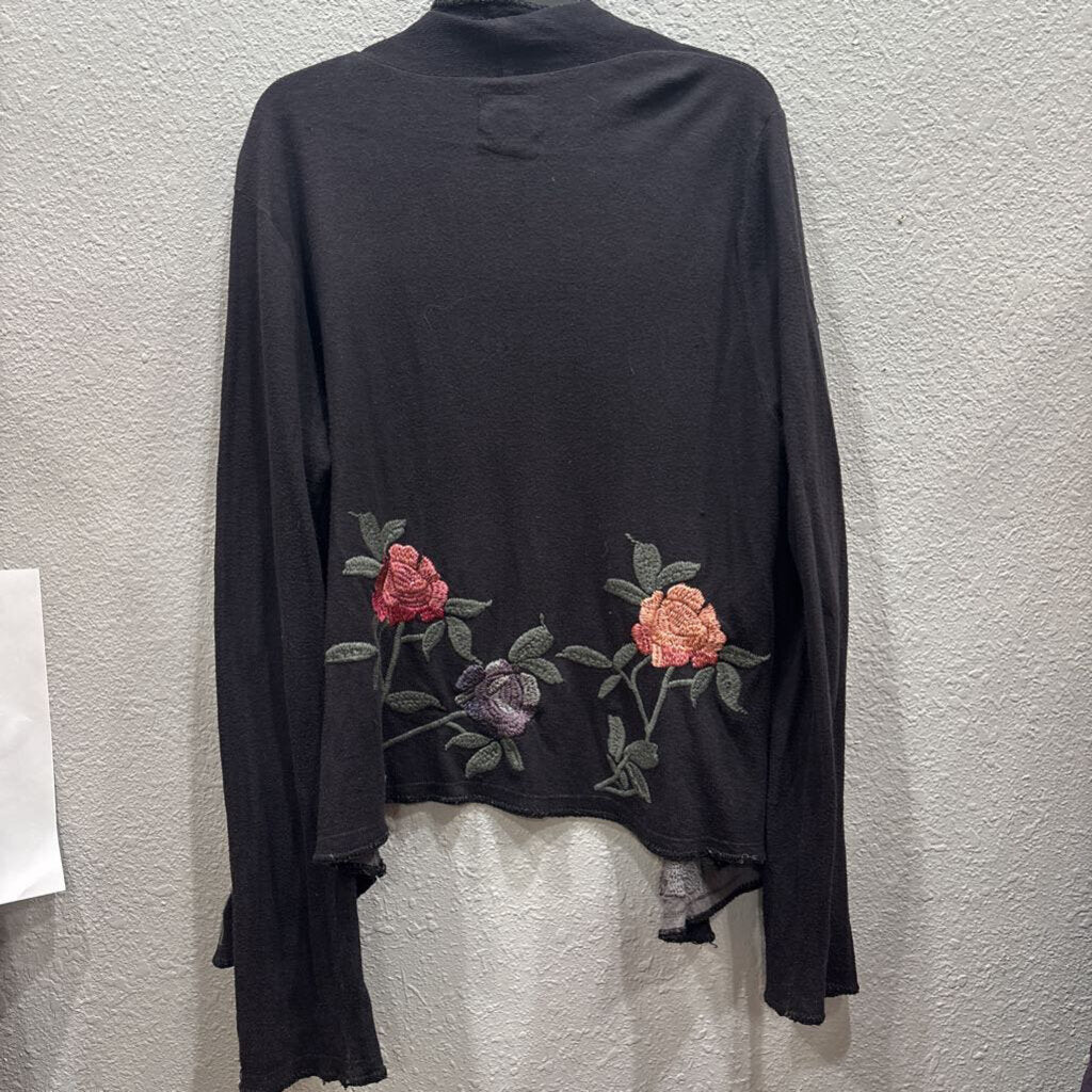 JOHNNY WAS,JWAS ROSE CARDIGAN ,BLK ,L