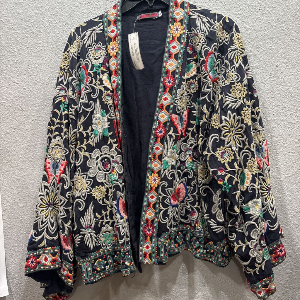 JOHNNY WAS,JWAS EMBROD KIMONO RETAIL $480,GRY MULTI,L