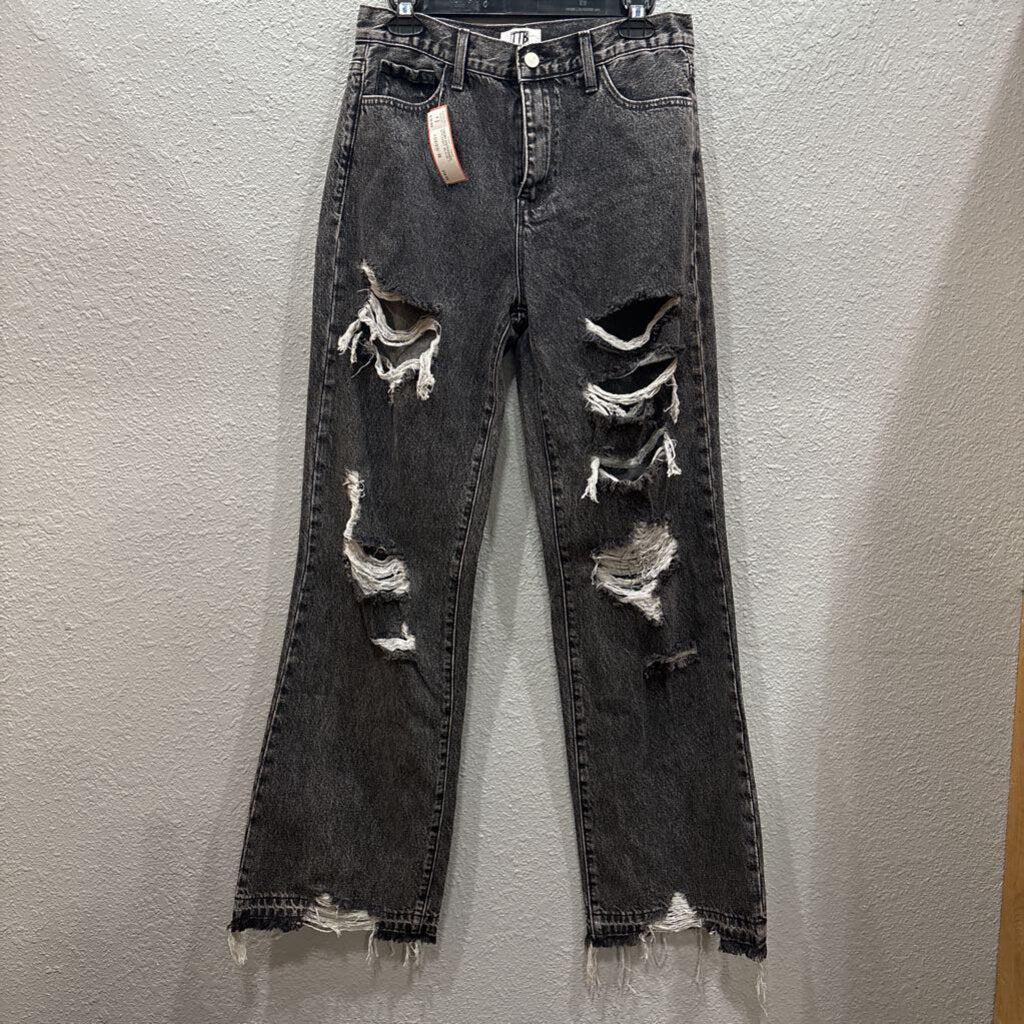 DENIM DISTRESSED STRAIGHT,BLACK,7