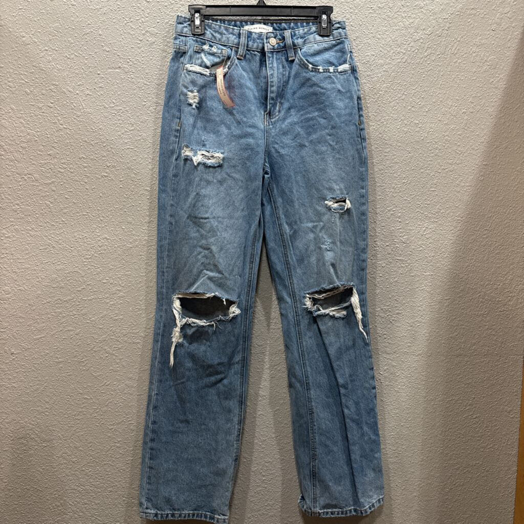 FLYING MONKEY,DENIM DISTRESSED STRAIGHT,BLUE,26