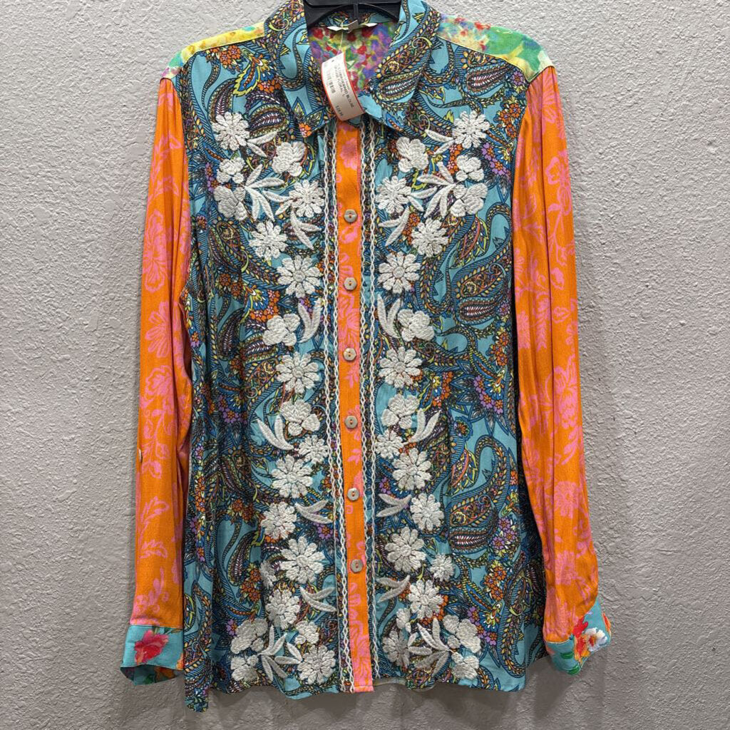 JOHN MARK,*L/S EMBROIDERED BLOUSE,ORANGE FLORAL ,L