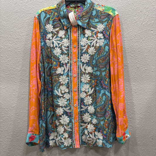 JOHN MARK,*L/S EMBROIDERED BLOUSE,ORANGE FLORAL ,L