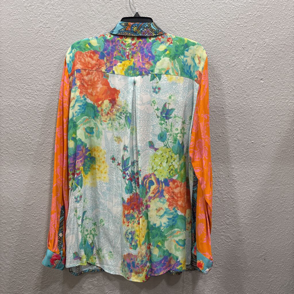 JOHN MARK,*L/S EMBROIDERED BLOUSE,ORANGE FLORAL ,L