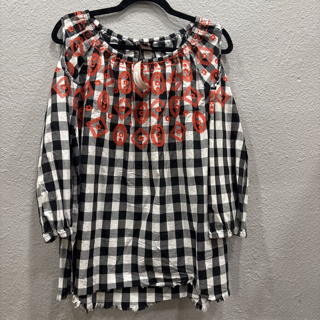 MULTIPLES,CHECKED EMBROIDERY,BLK ,XL