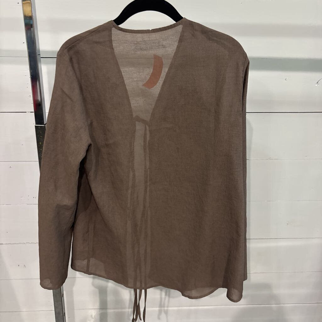 COMMENSE,L/S SHEER W/ EMBROIDERY ,BROWN ,S/M