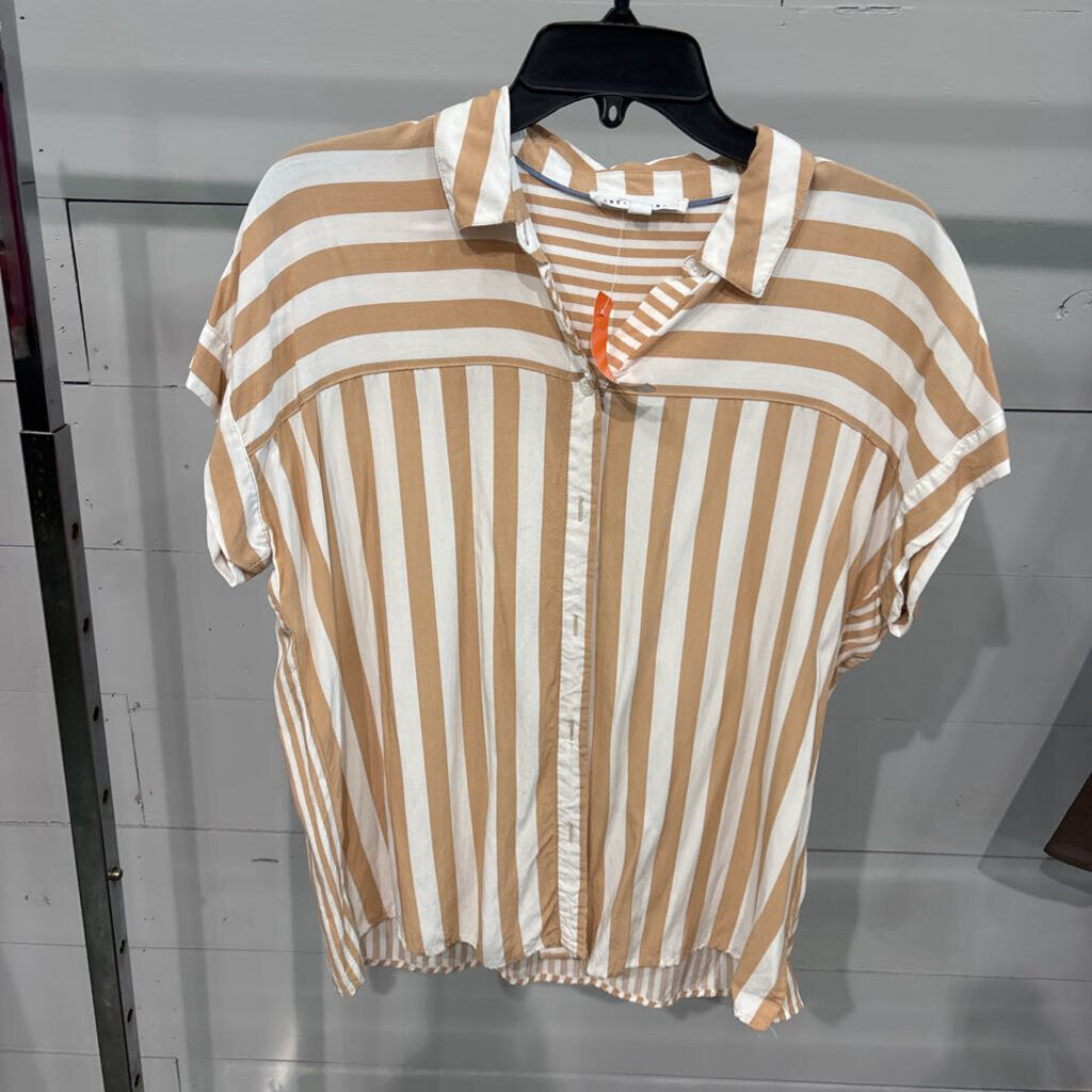 JANE +DELANCEY,STRIPED SHIRT,BROWN/WHITE ,M