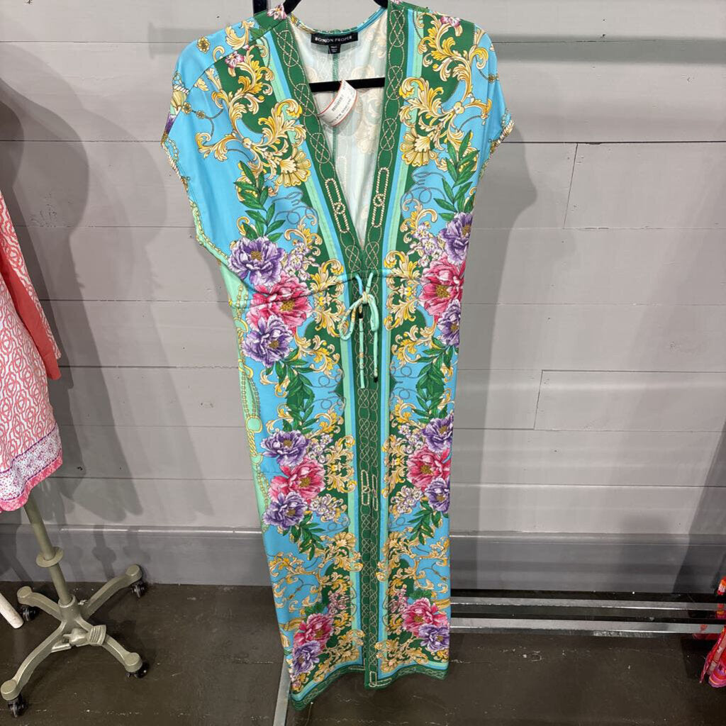 BOSTON PROPER,MAXI DRESS ,BLUE FLORAL ,L