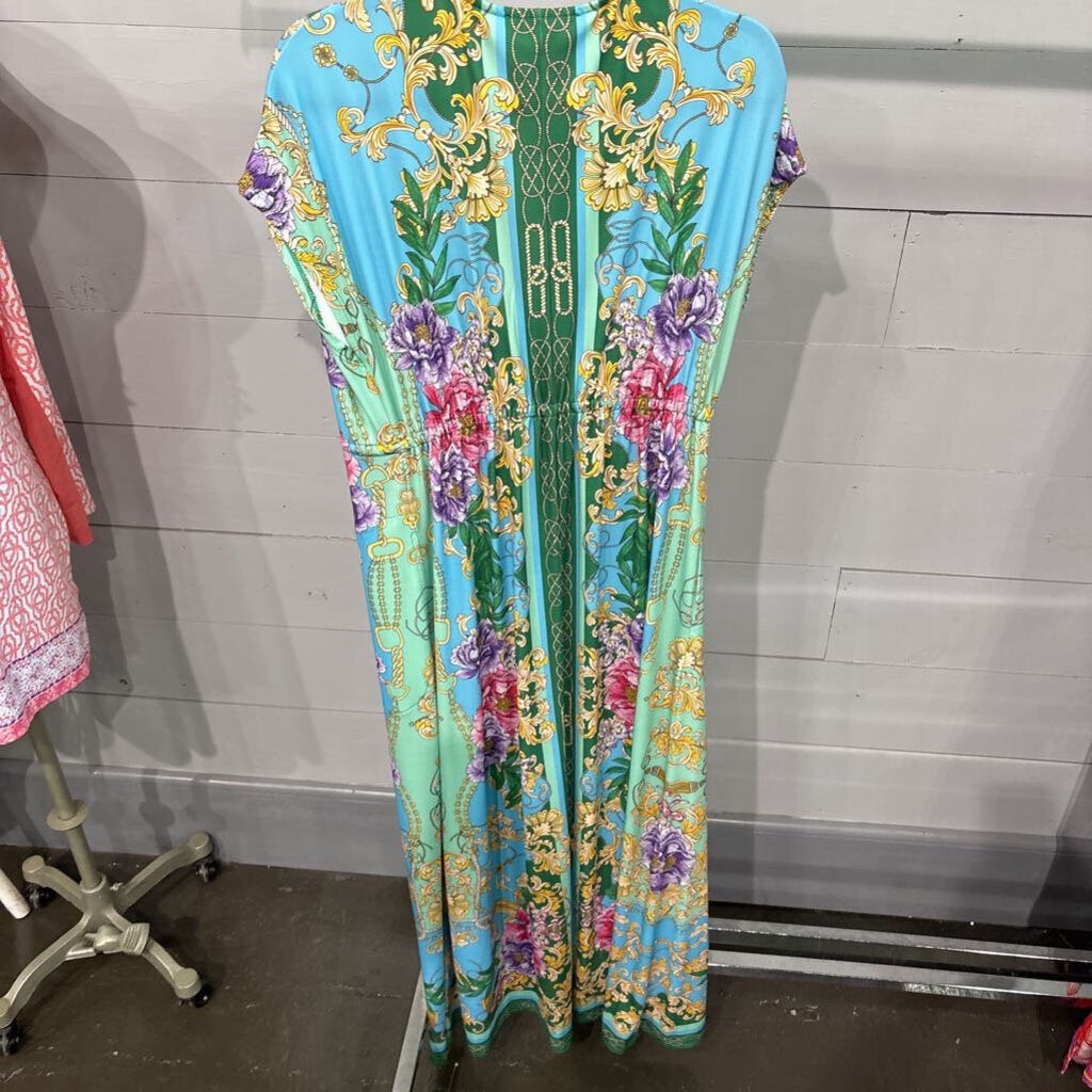 BOSTON PROPER,MAXI DRESS ,BLUE FLORAL ,L