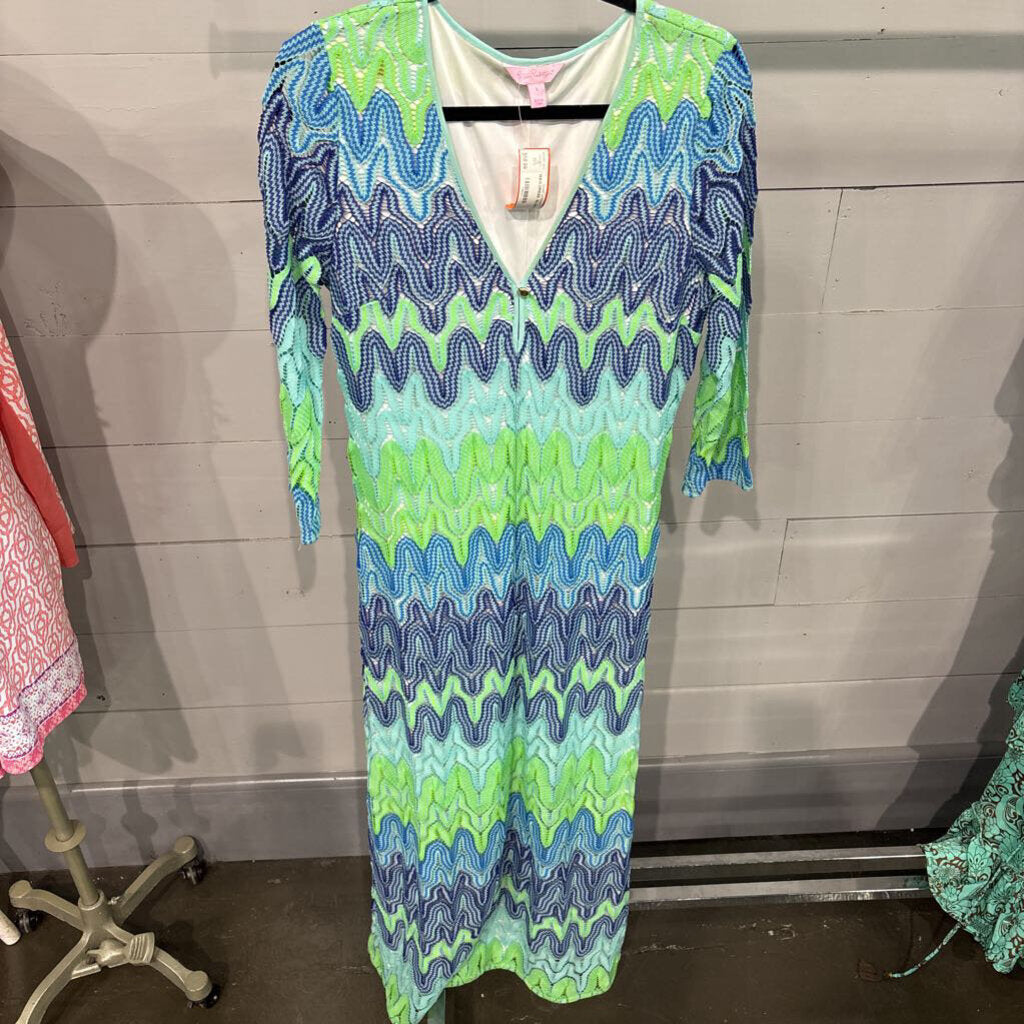 LILLY PULITZER,MAXI DRESS ,BLUE/MULTI,L